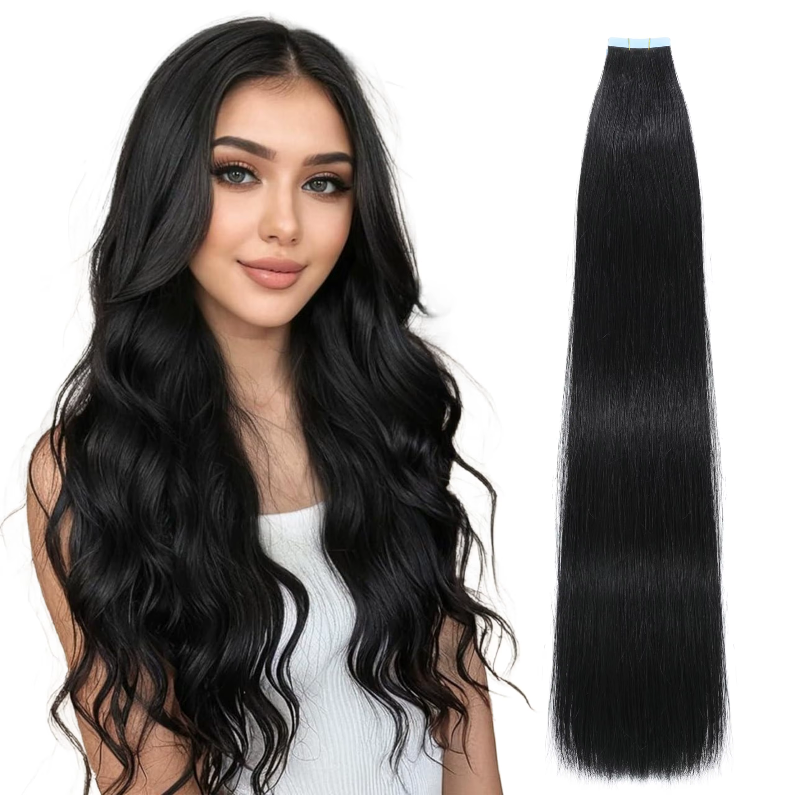 Extensions de cheveux naturels Remy lisses à bande adhésive