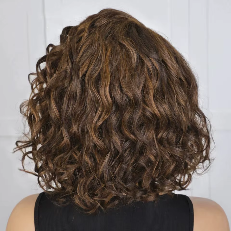Perruque Courte Bob Bouclée et Volumineuse en Cheveux Humains