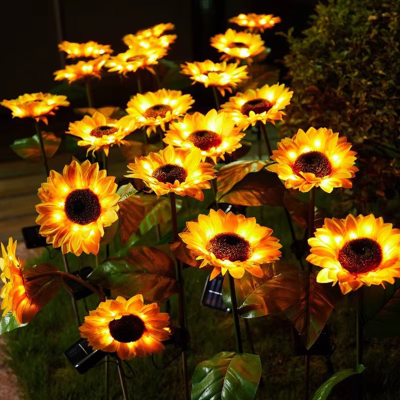 Le tournesol solaire allume les lumières jaunes extérieures de fleur de soleil de LED adaptées à la décoration de jardin de voie de rue de pelouse de cour de tache scénique