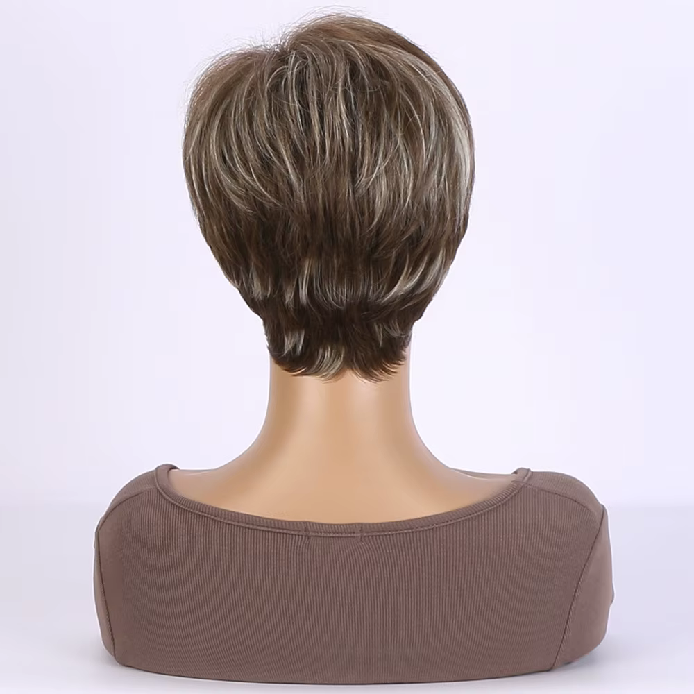 Perruque synthétique courte et lisse avec frange pour femmes