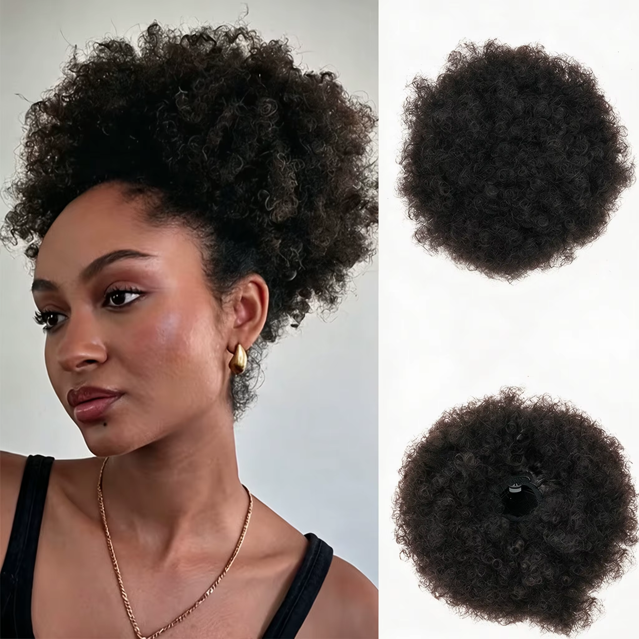 Chignon afro bouclé, queue de cheval synthétique courte et crépue pour femme, extensions de chignon afro bouclé avec cordon de serrage