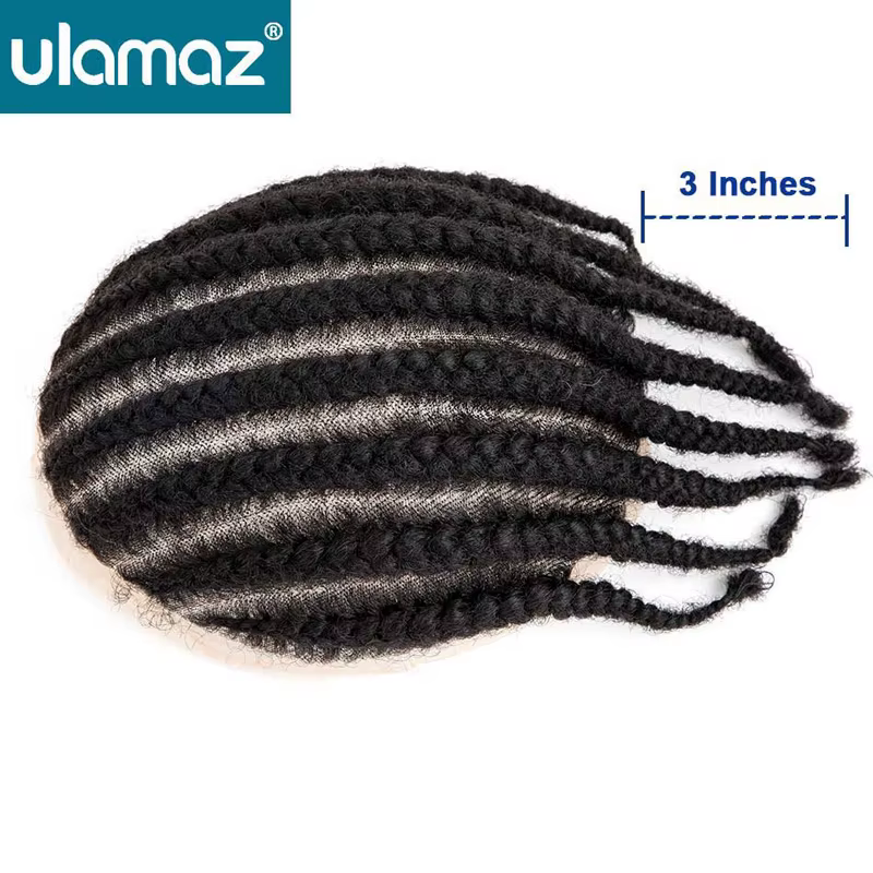 Cornrow tresses pleine dentelle hommes perruque 8 brins tresse toupet cheveux humains français