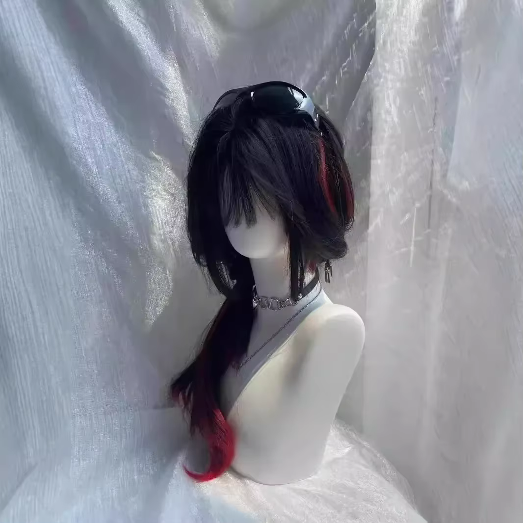 Cheveux longs et raides tehonneur en noir et rouge pour femmes