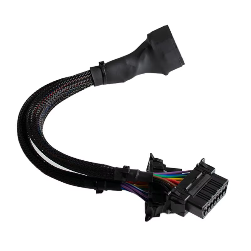 Câble d'extension coudé OBD2 mâle vers double femelle avec 16 broches, adapté pour connecter un adaptateur convertisseur 1 en 2
