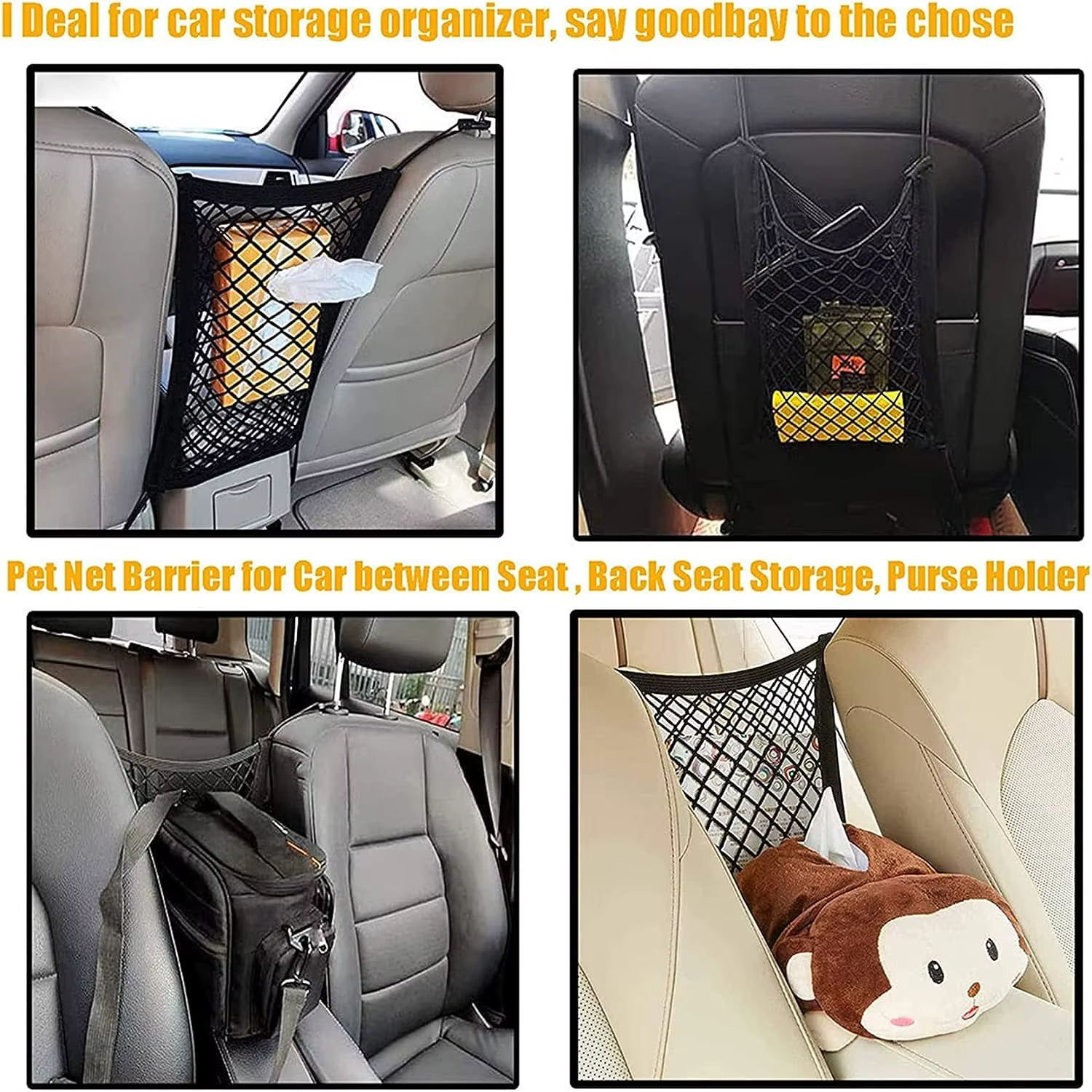 Barrière de voiture pour animaux de compagnie barrière de voiture pour chien avec sac de rangement en maille de sécurité automatique barrière pour animaux de compagnie garde siège arrière protecteur d