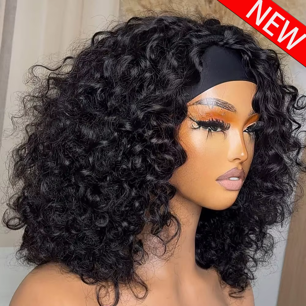 Perruque bandeau en cheveux humains bouclés, sans colle, entièrement fabriquée à la machine, densité 400, 100% cheveux humains, pour femmes, 10-18 pouces
