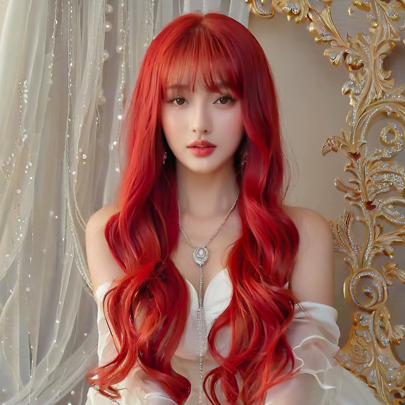 Perruque synthétique rouge de 26 pouces avec grandes vagues pour cosplay d'Halloween, costume quotidien, perruque de vacances, accessoire capillaire haute température