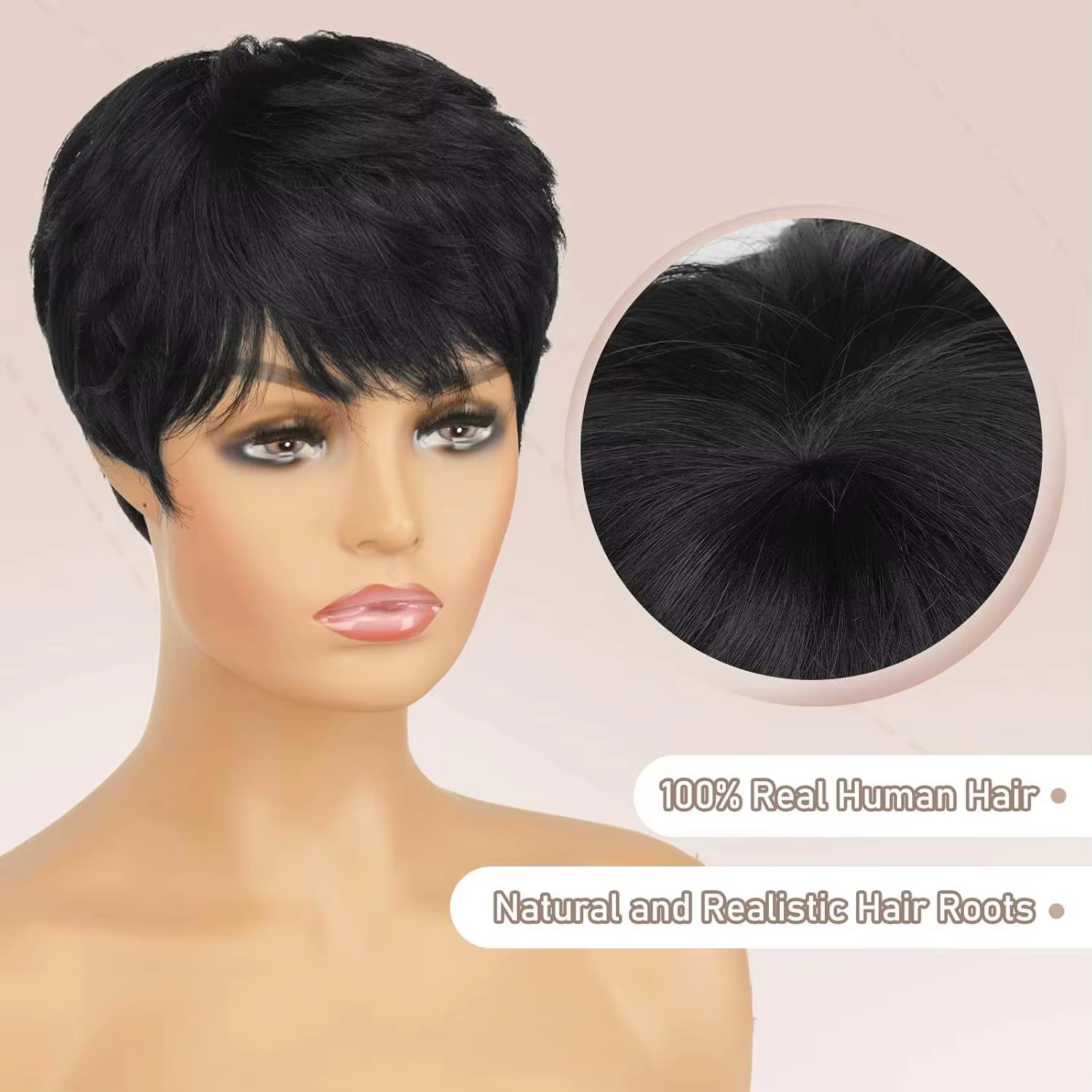 Perruque coupe pixie, perruque synthétique