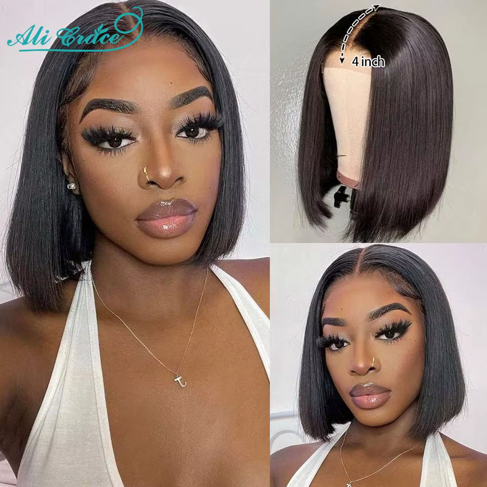 Ali Grace cheveux droite courte Bob perruque 4x4 dentelle fermeture