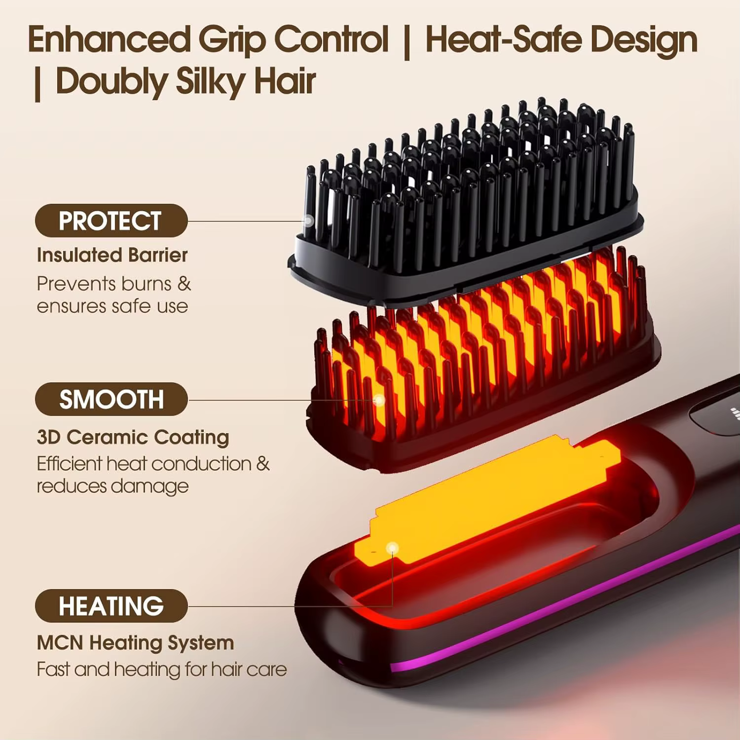 Brosse à lisser les cheveux avec écran LCD
