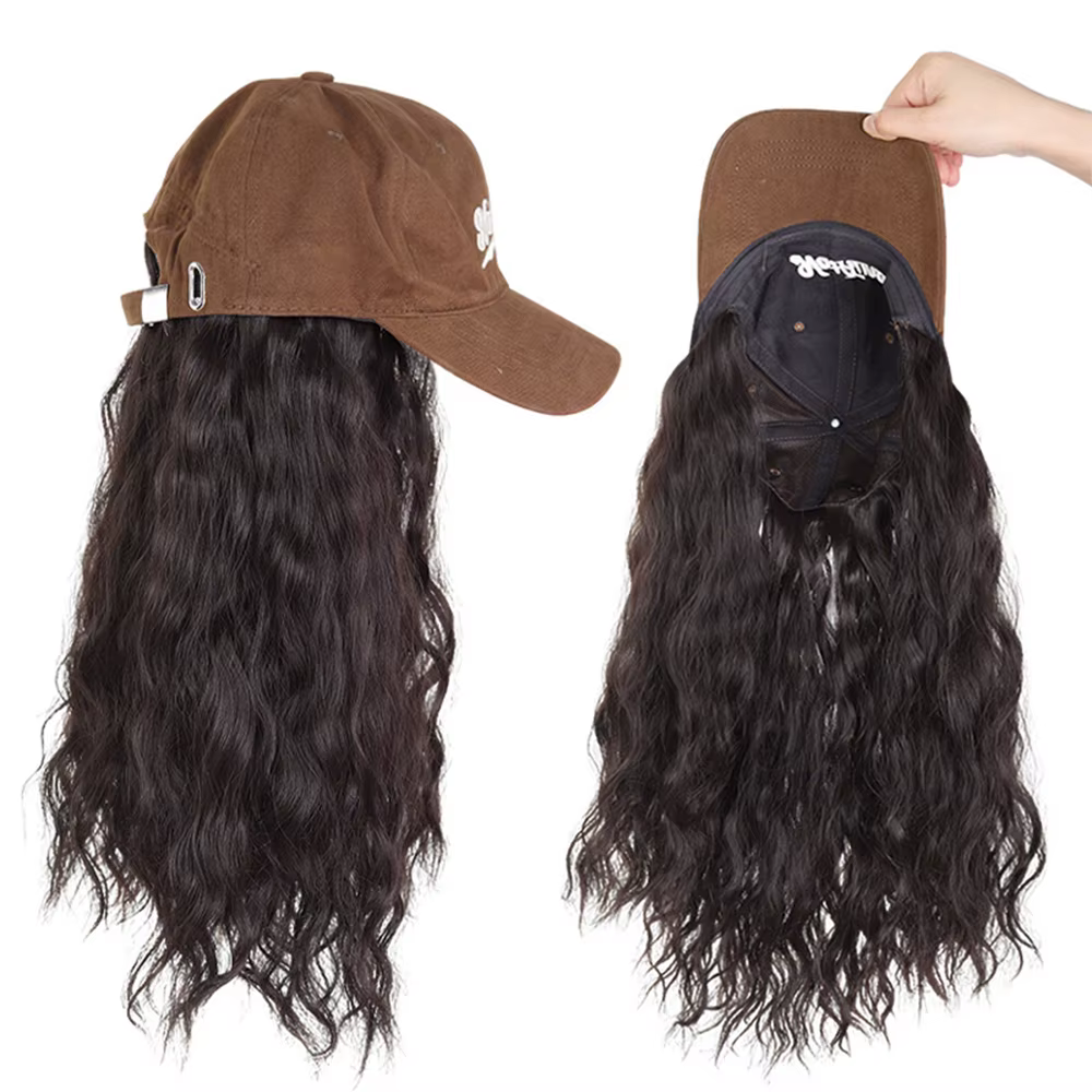 Casquette perruque synthétique avec extensions ondulées naturelles intégrées pour femme