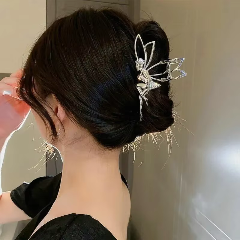 Pince à cheveux en métal pour strass brillant cristal petit ange chapeaux épingle