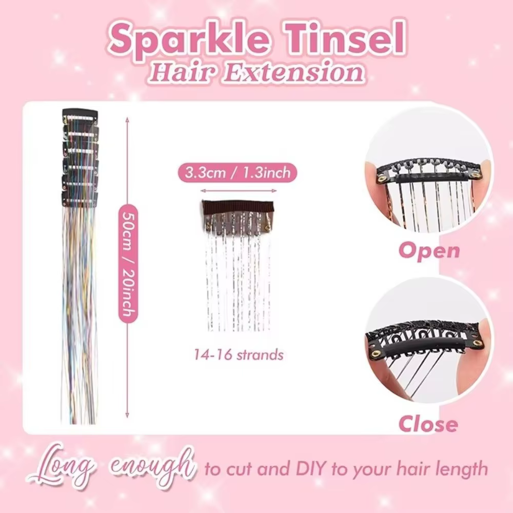 Extensions de cheveux à clipser tendance, mèches colorées brillantes, cheveux de fée, mèches longues et lisses pour filles