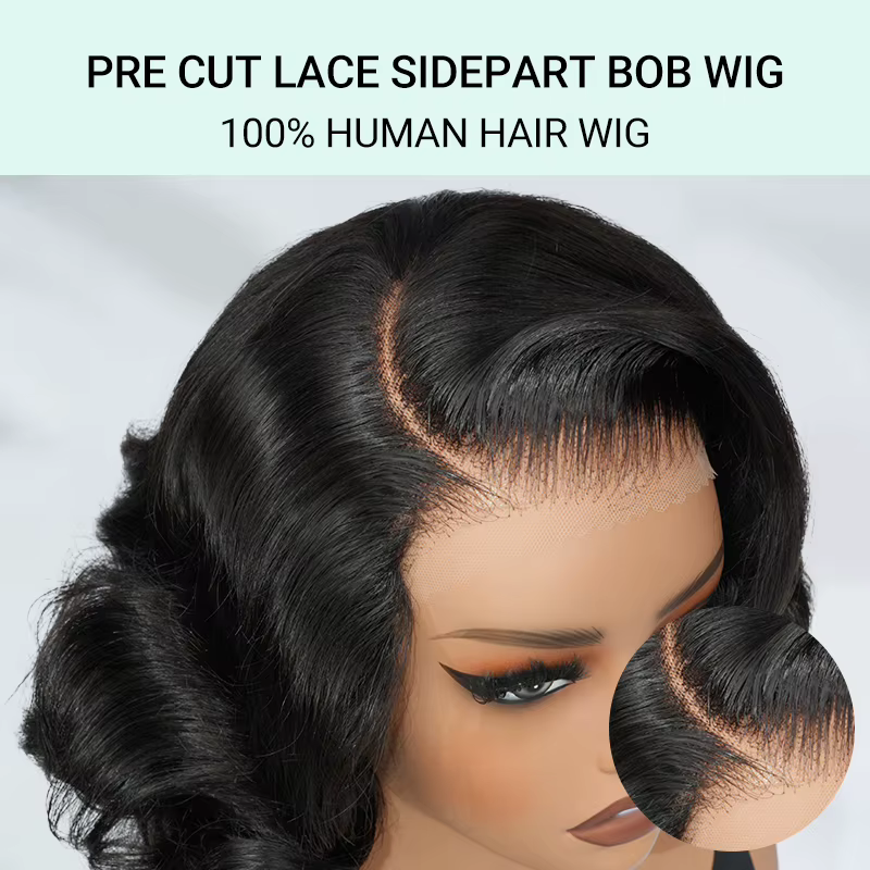 Alipearl cheveux corps lâche pré-coupé dentelle partie latérale Bob perruque 5x7 sans colle pré-ylé 3D bonnet