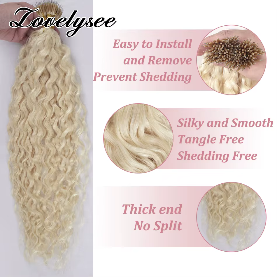 CharacterRings-Extensions de cheveux de vague d'eau de blonde naturelle de 100 pièces, extension micro européenne de cheveux d'anneau de perles 0.8g/1g/brin