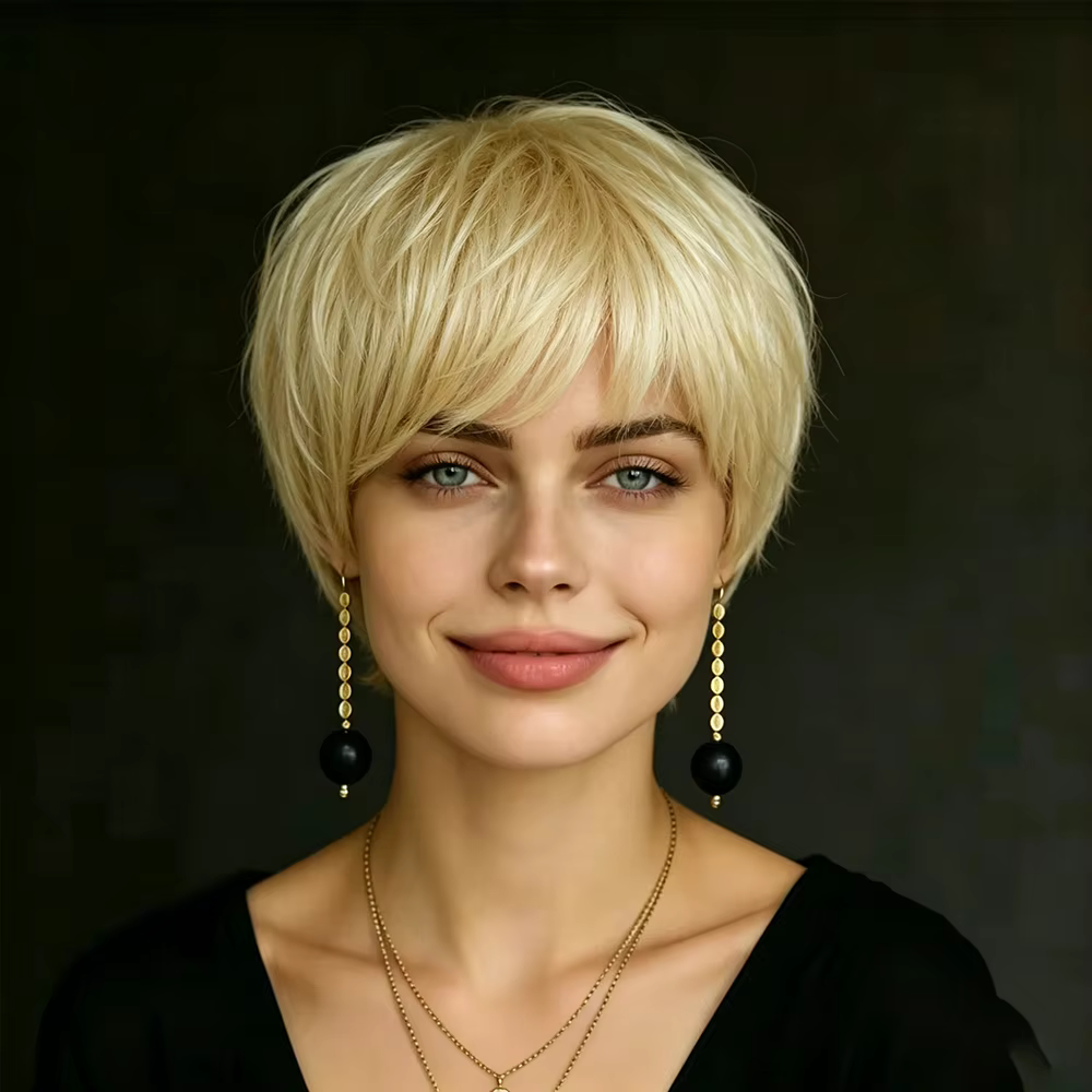 Perruque courte en cheveux humains naturels