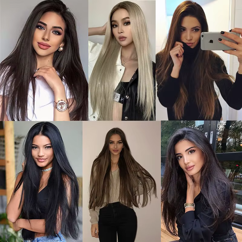 Extension de cheveux synthétique longue et droite de 24 pouces