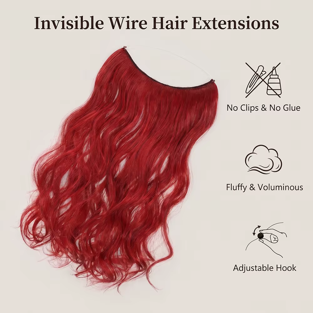 Extensions de cheveux synthétiques invisibles de 26 pouces