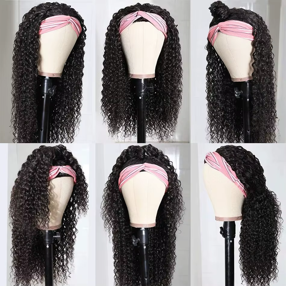 Perruques bandeau bouclées crépues en cheveux humains