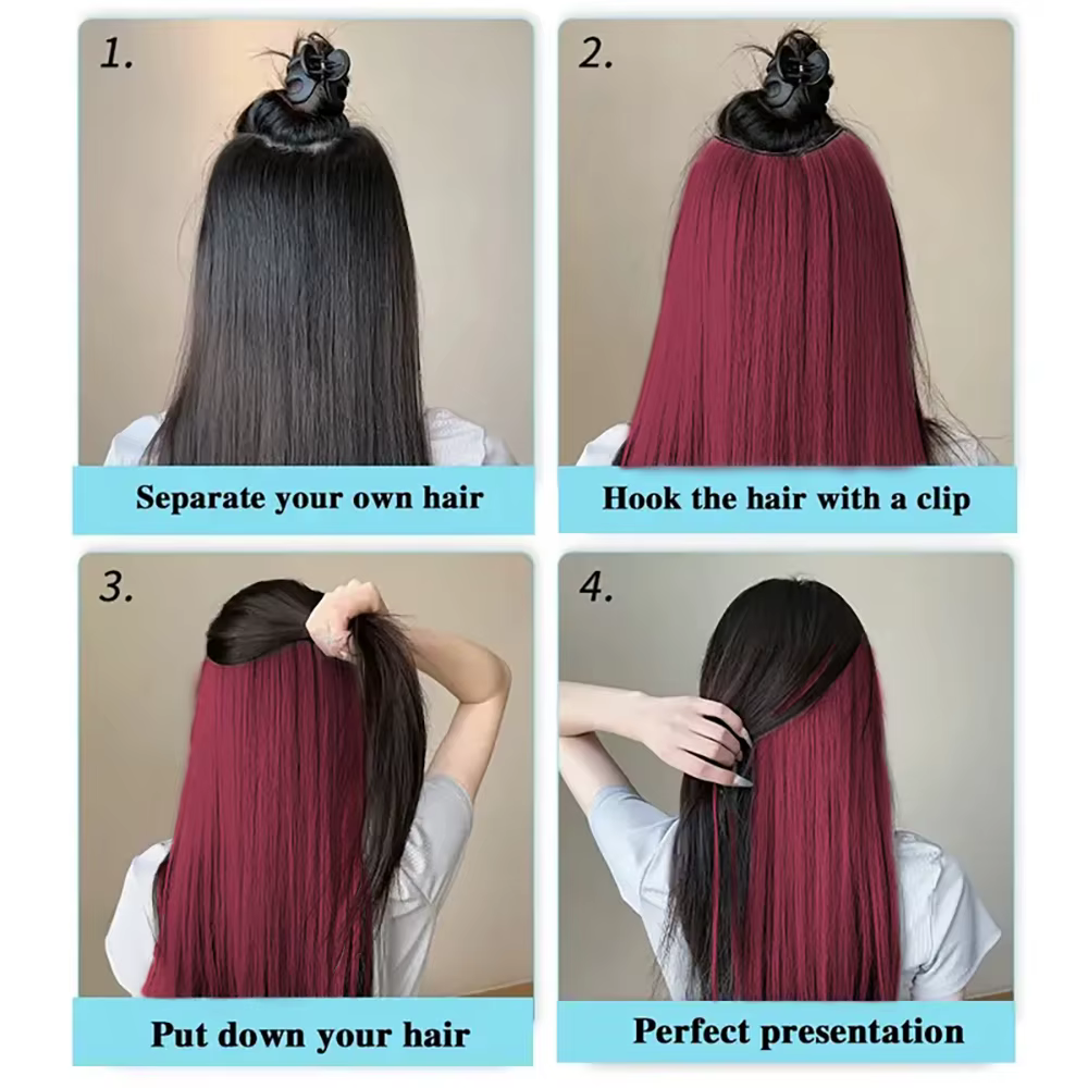 Extension de cheveux synthétiques colorés longs et lisses invisibles de 22 pouces