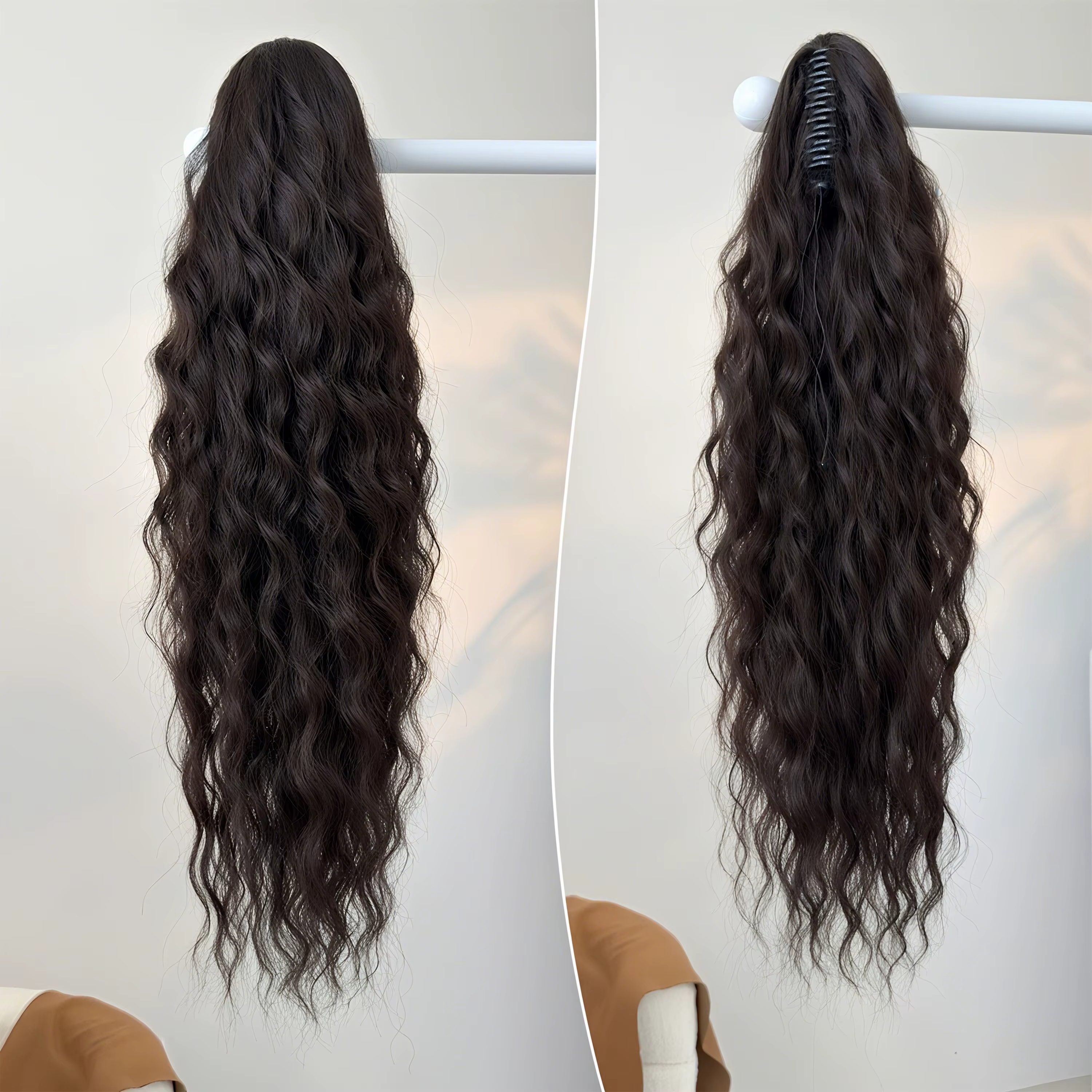 Extension de queue de cheval à pince à griffes pour femmes Extensions de cheveux longs ondulés