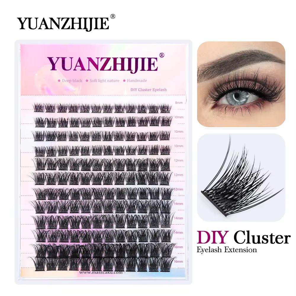 YUANZHIJIE bricolage Cluster Extension de cils 12 lignes queue d'aronde