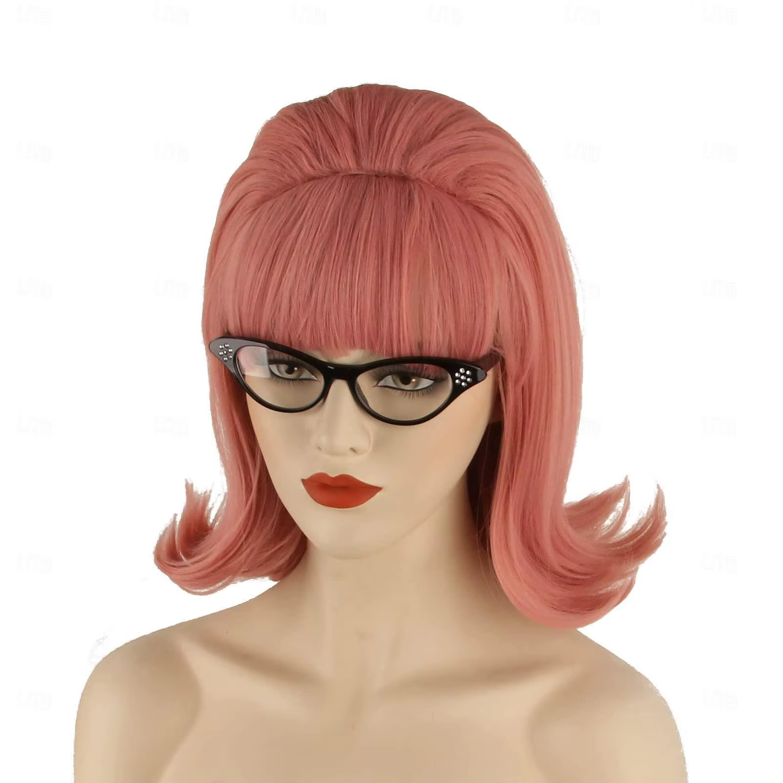HAIRJOY cheveux synthétiques rose updo perruque 70s Pinup Pelucas 60s ruche Look Vintage Halloween Costume femmes