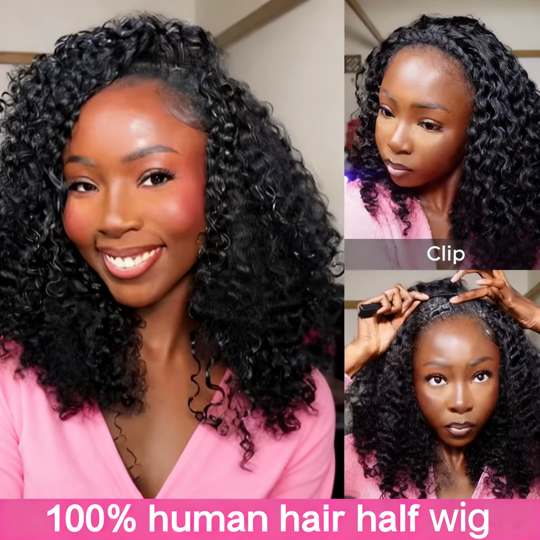 Perruque V-Part 250% Kinky Curly en Cheveux Humains
