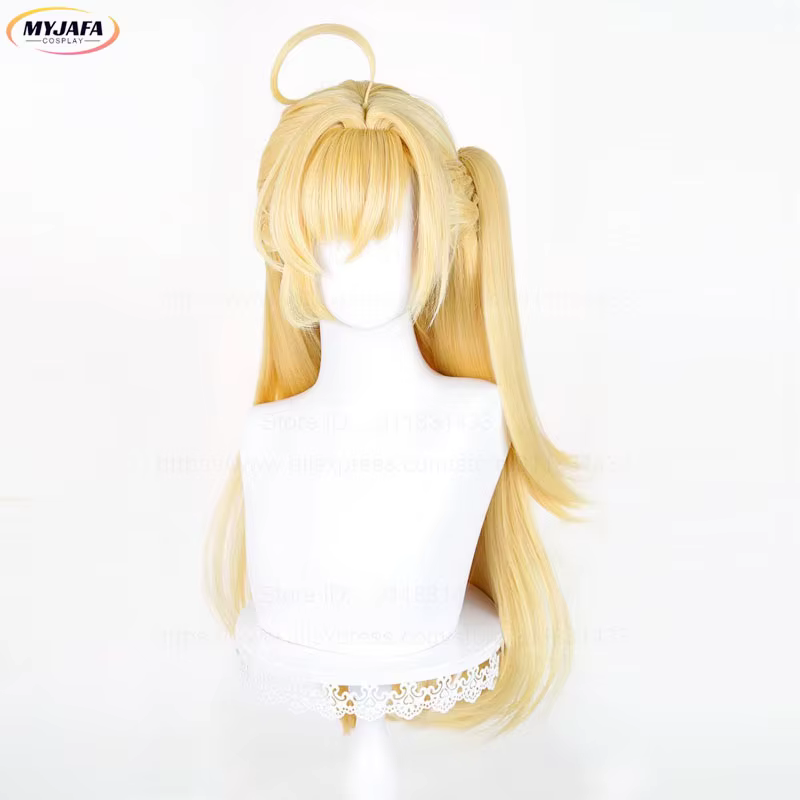 Perruque de Cosplay Anime Cissia, 72cm de long, queue de cheval droite tressée, cheveux synthétiques dorés résistants à la chaleur, perruques de fête d'halloween + bonnet de perruque