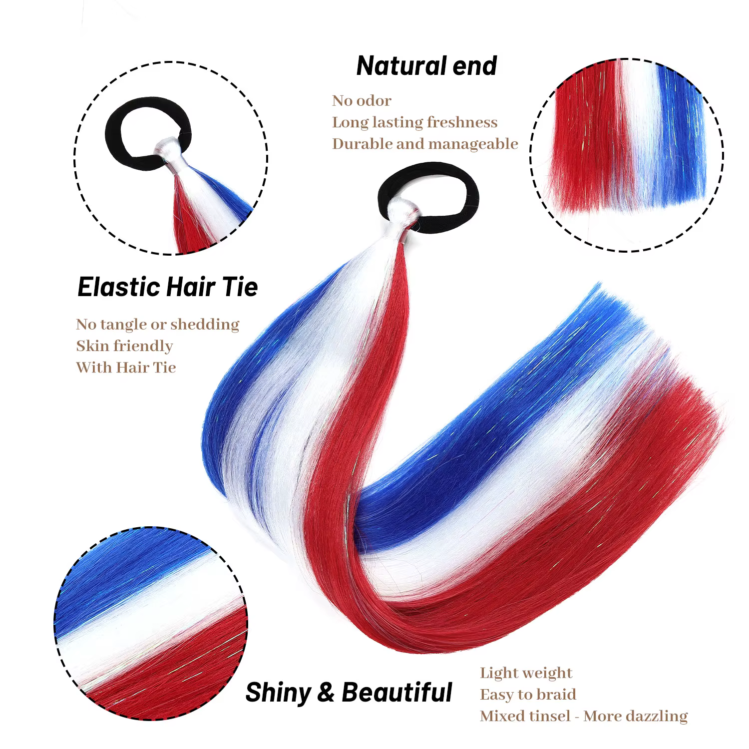 Extensions de cheveux synthétiques en tinsel
