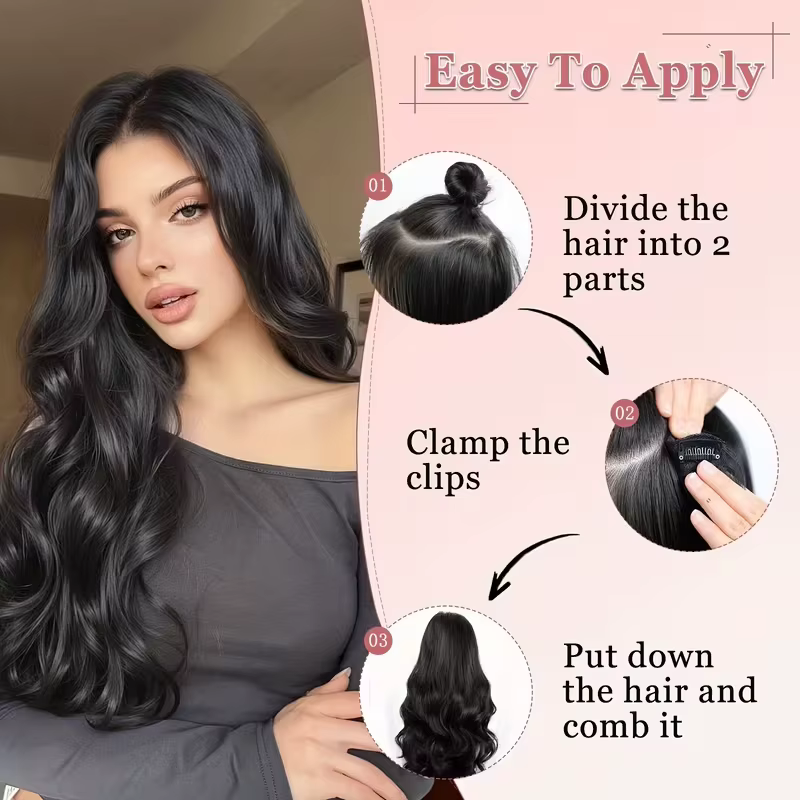 Extension de cheveux synthétiques longs bouclés ondulés de 20 pouces