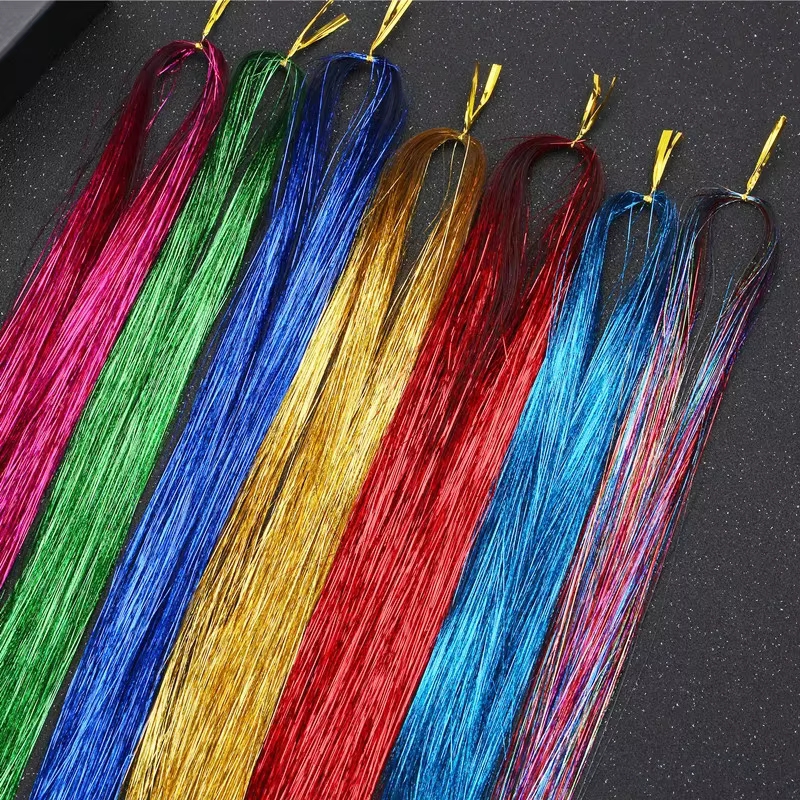 93cm coloré Bling Extension de cheveux accessoires Laser or brillant fil métallique Extensions