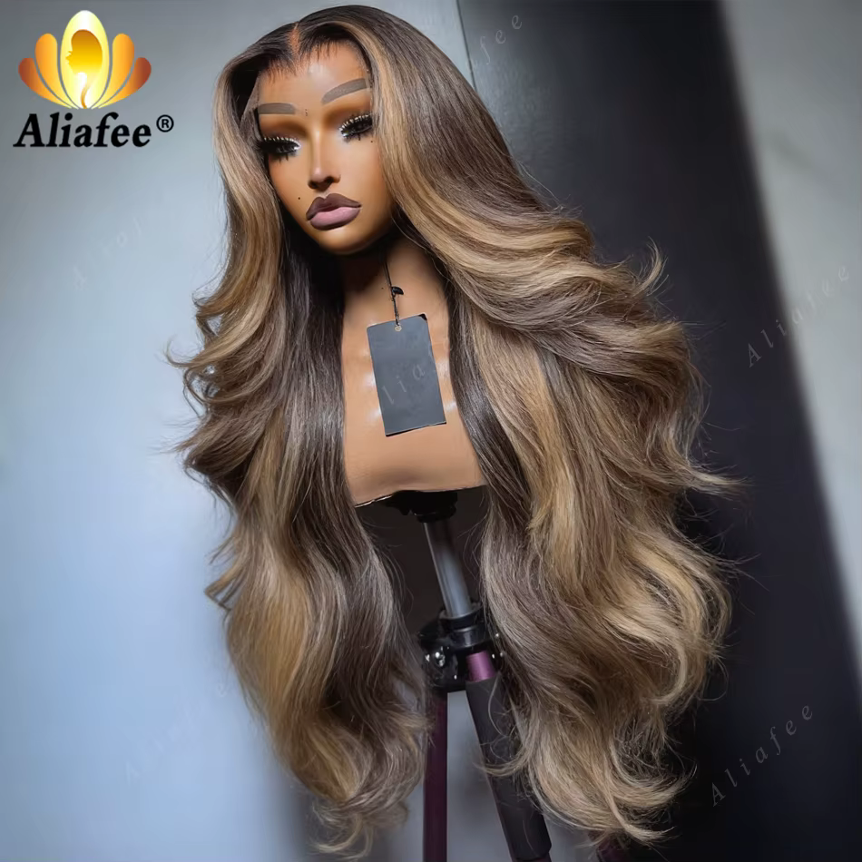 Perruque Cheveux Humains 12A Ondulée Châtain Cendré Blond Clair avec Racines Foncées