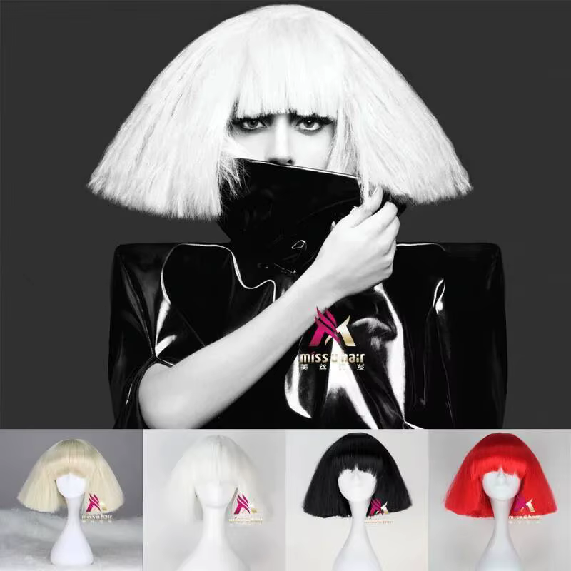 Perruque synthétique noire Lady Gaga