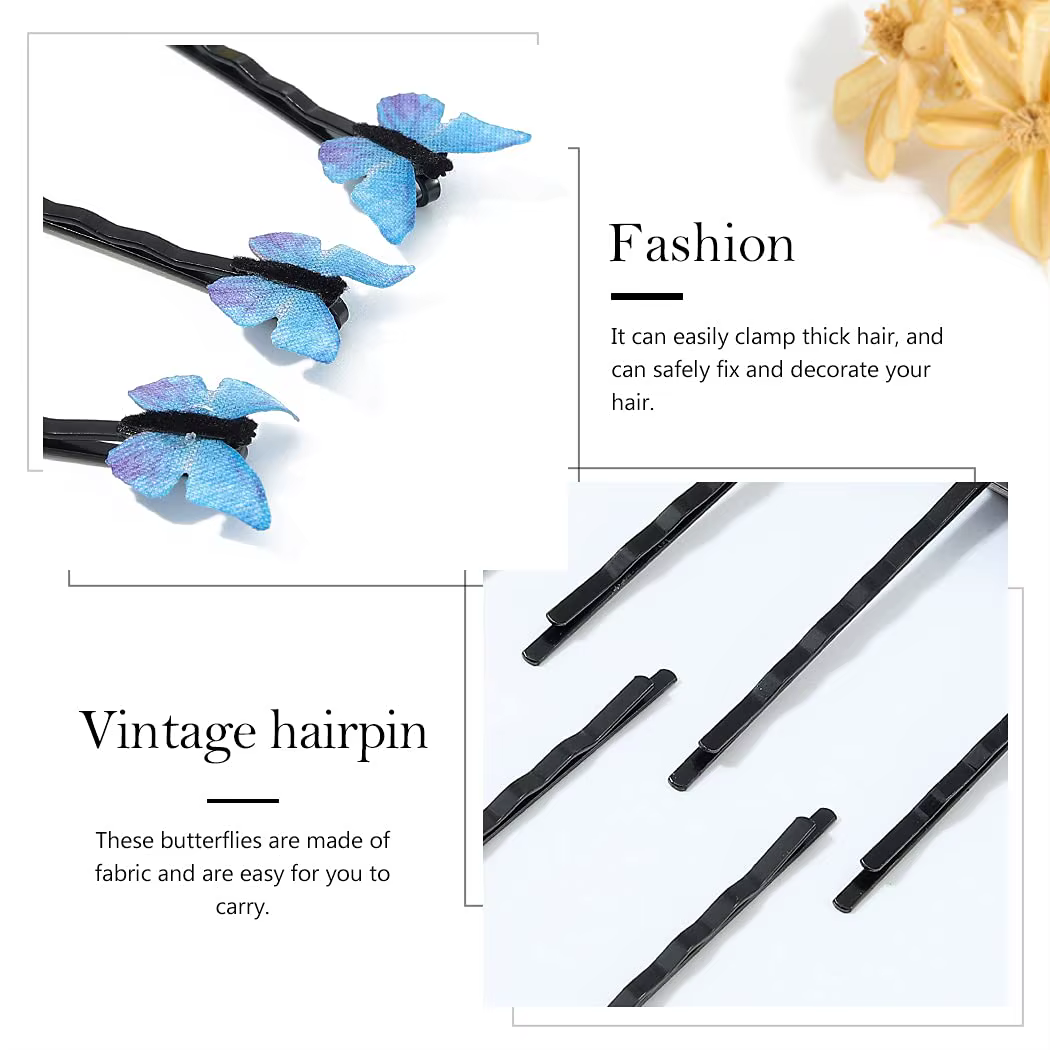 Pinces à cheveux papillon bleues