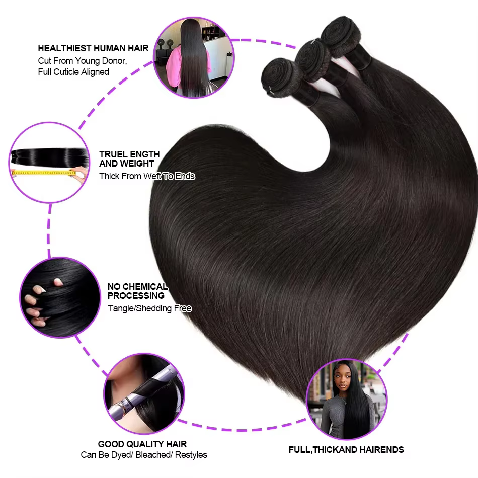 Extensions de cheveux humains brésiliens lisses en lots