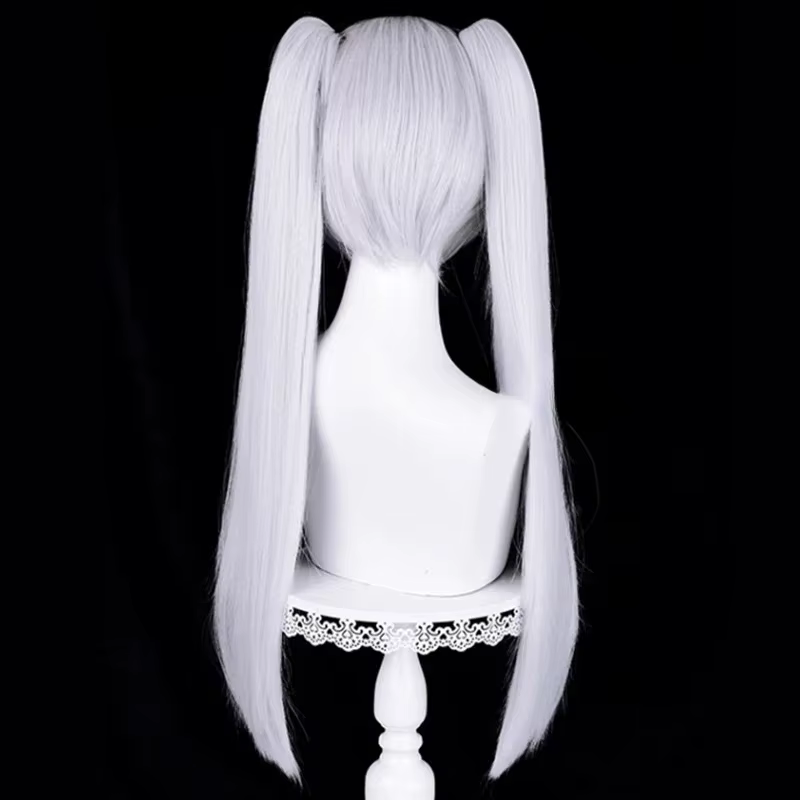 Anime Frieren Cosplay perruque argent blanc deux queues de cheval résistant à la chaleur perruques de cheveux synthétiques