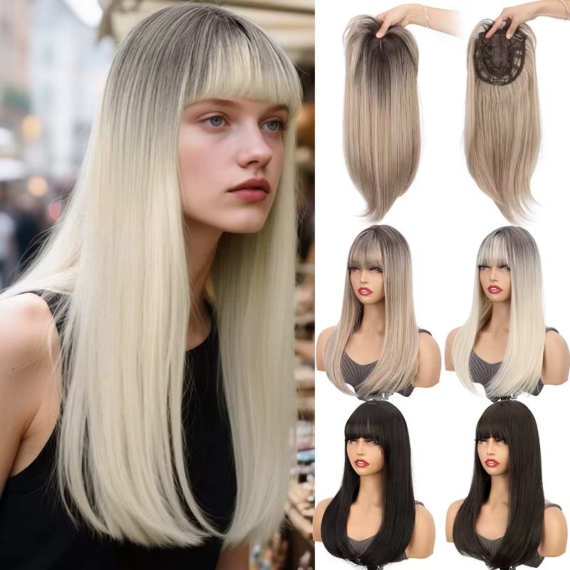 Topper synthétique pour cheveux raides 50 cm | Haut de la couverture de la tête