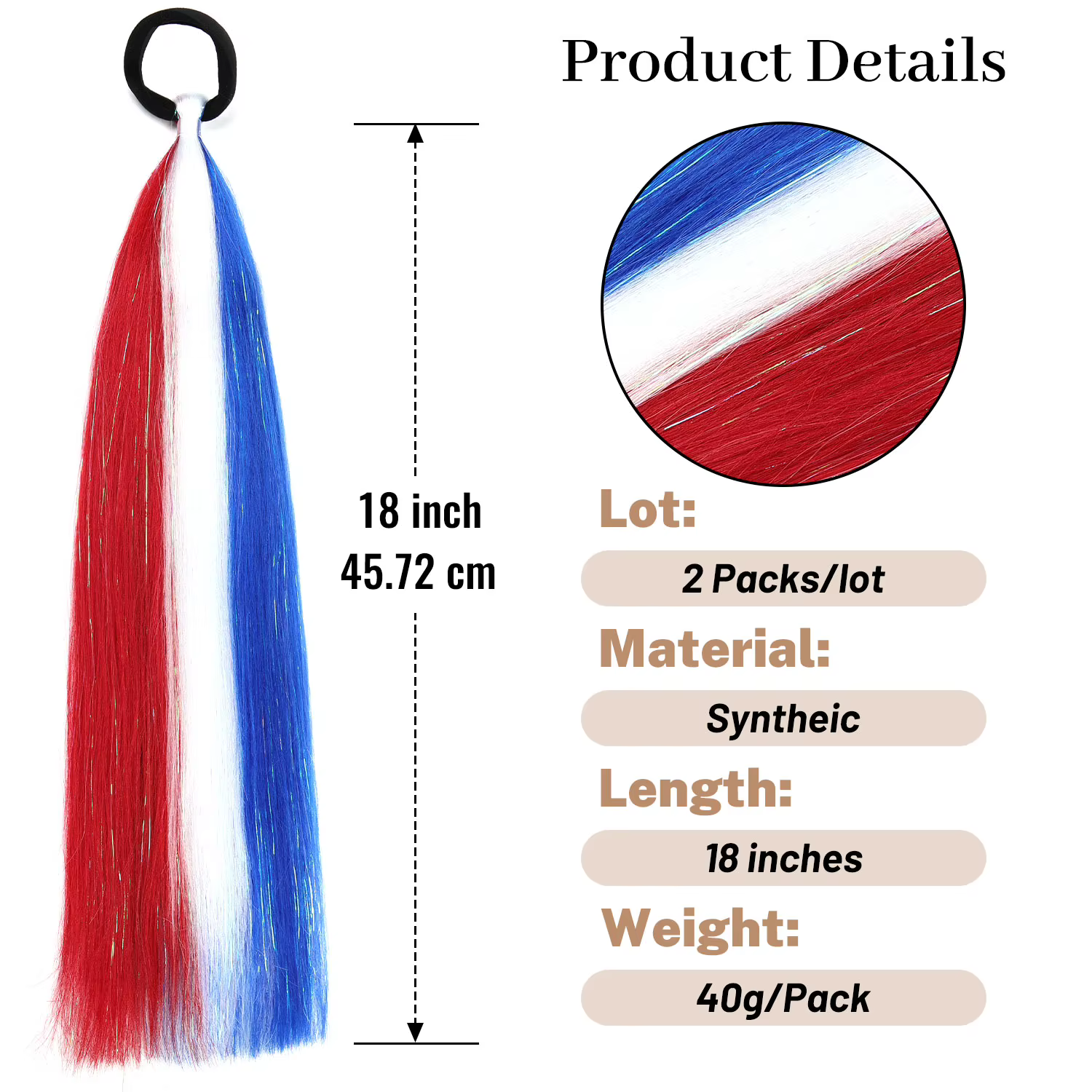 Extensions de cheveux synthétiques en tinsel
