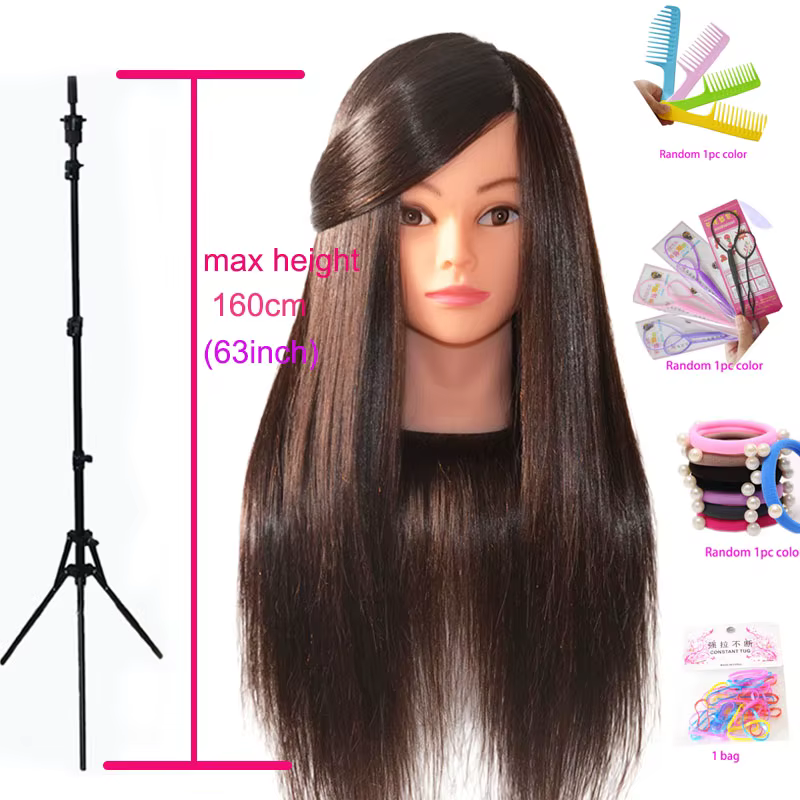 Tête de poupée en cheveux réels 85%, pour coiffure, coiffure, Mannequin professionnel, coiffage pour pratiquer, fer à boucles chaudes, lisser