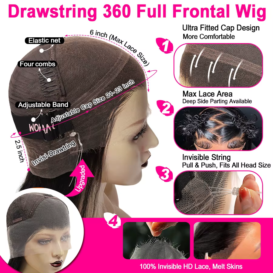 Perruque Full Lace Wig sans colle naturelle ondulée