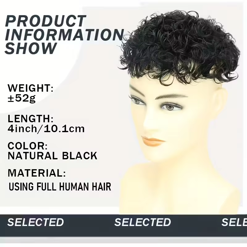 Perruque de cheveux humains noirs naturels pour hommes