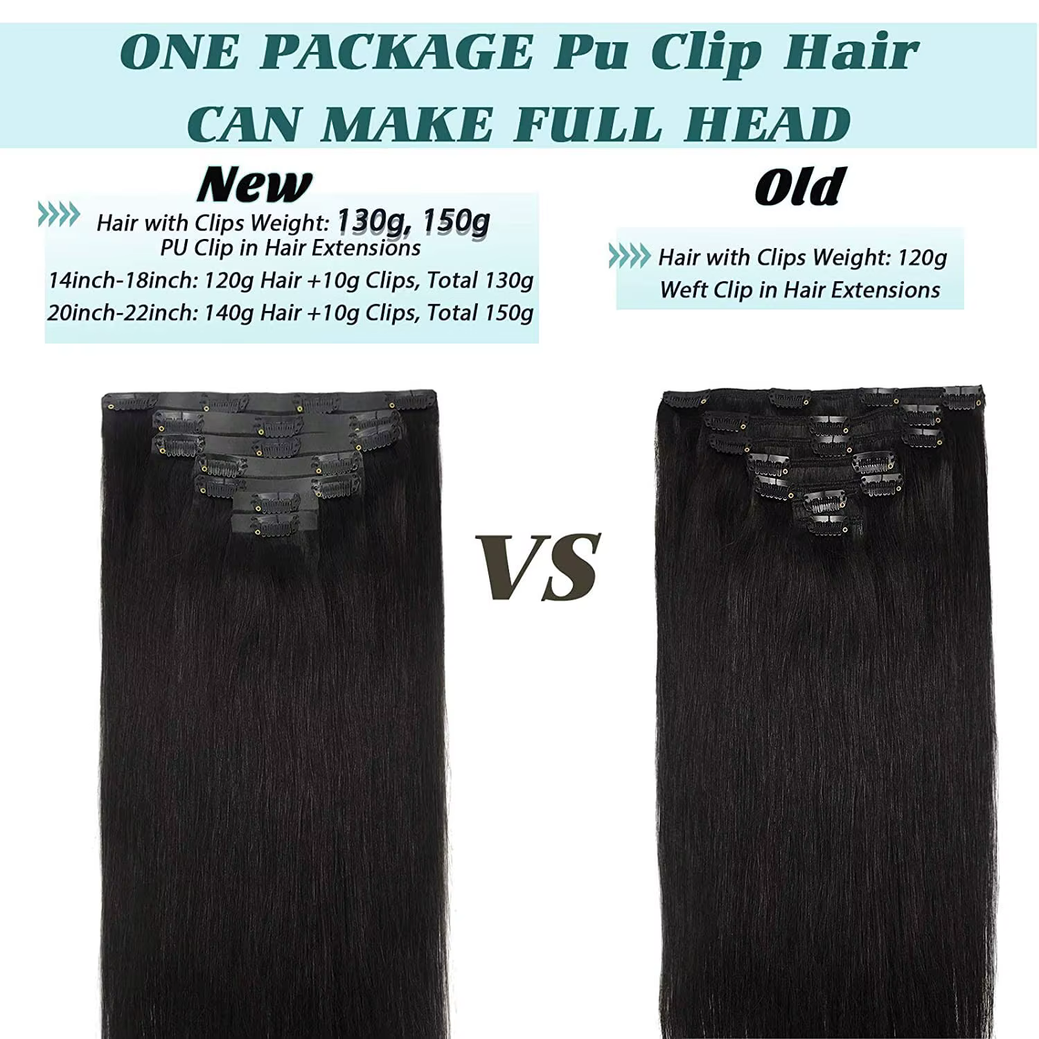 Extensions de cheveux humains à clipser en PU