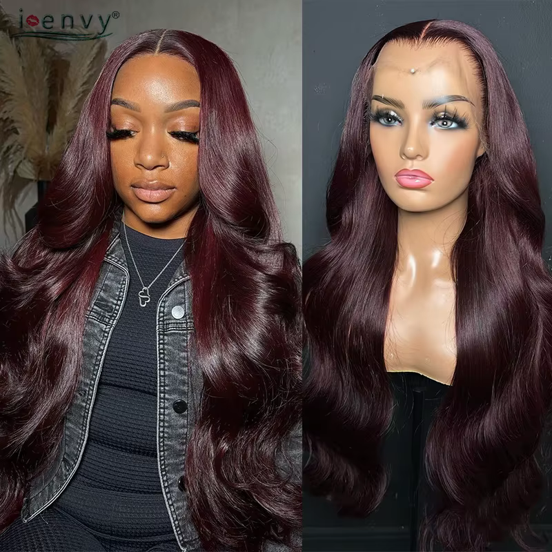 Perruques de cheveux humains bouclés bordeaux pour femmes