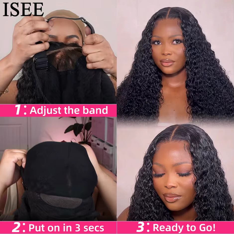 Wear Go perruque ISEE HAIR noeuds pré-plumés crépus bouclés HD dentelle sans colle perruques humaines prêt à l'emploi