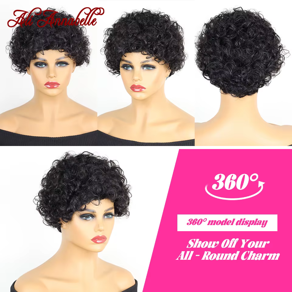 Ali Annabelle 4 pouces Jerry bouclés perruques de cheveux humains pour les femmes courte Pixie crépus