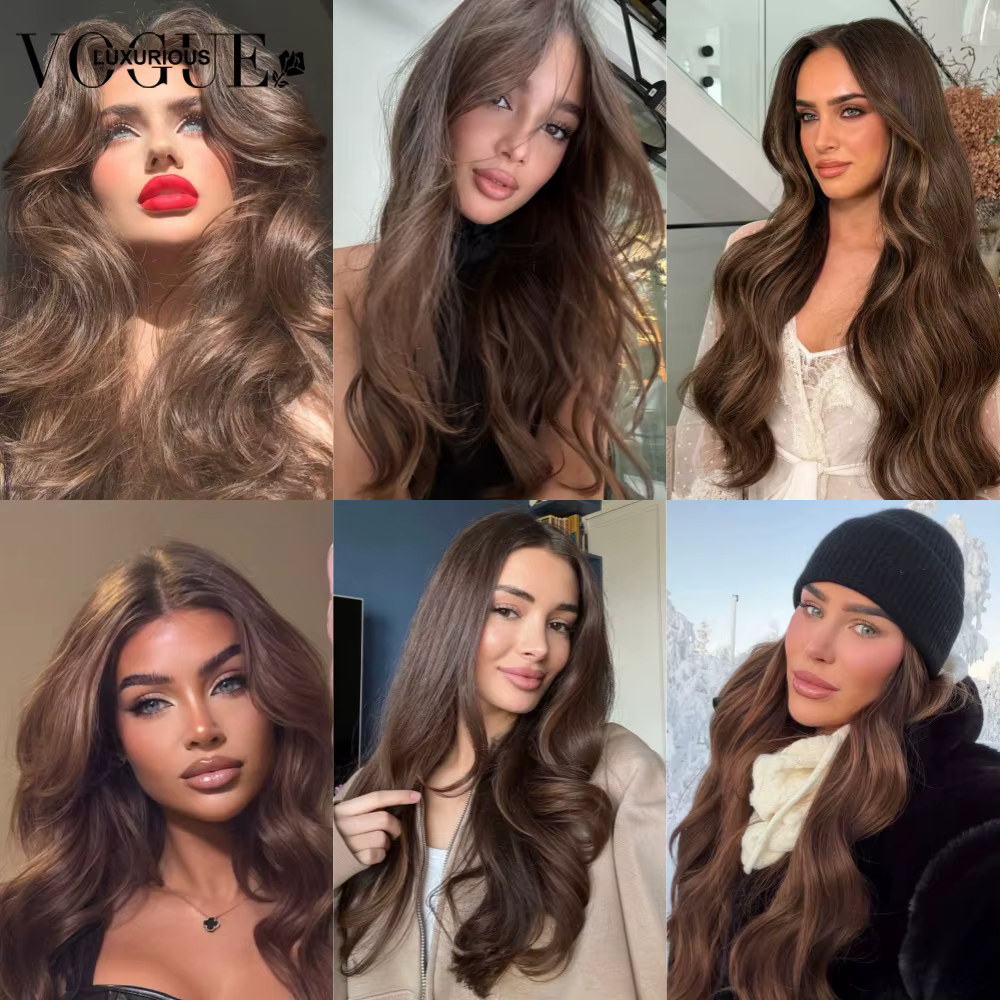 LUX VOGUE 200% noyer brun vague de corps 100% cheveux humains 13x 6/5x5 sans colle mise à niveau Transparent pré-coupé