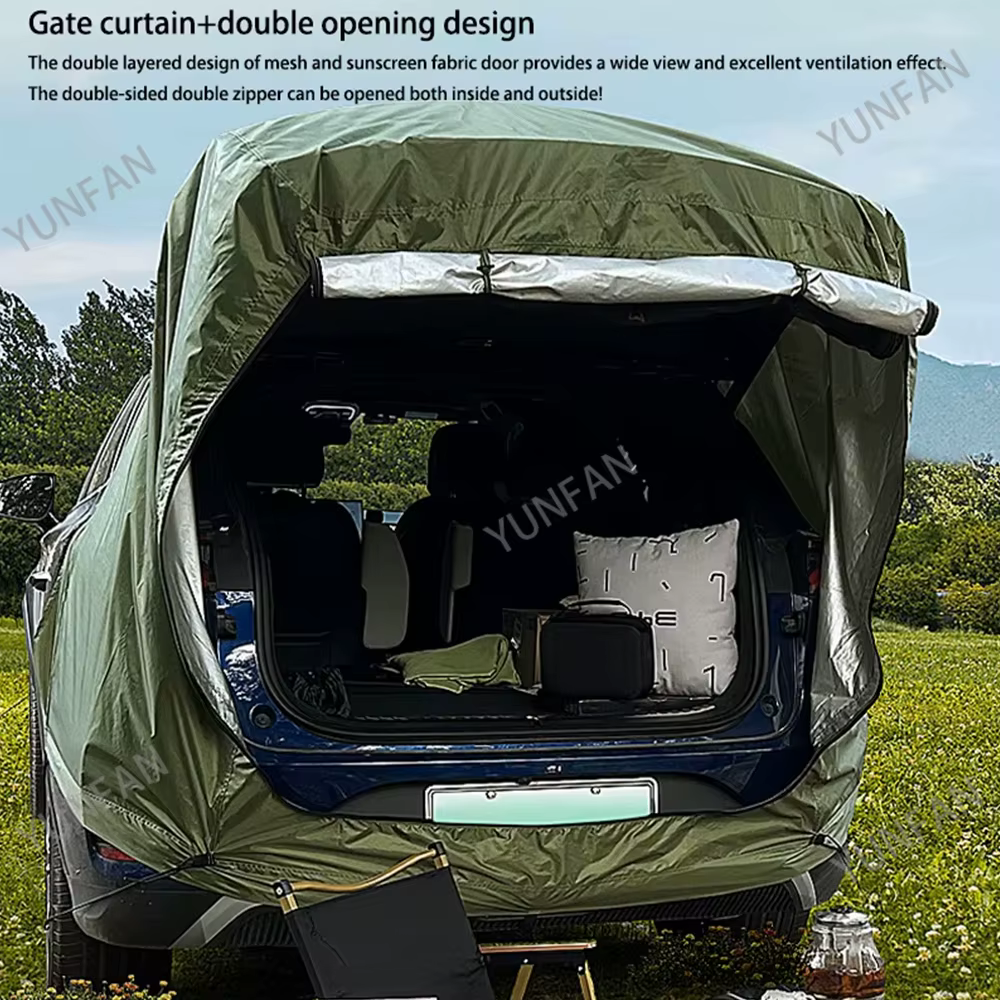 Tente d'extension arrière de voiture résistante au soleil et à la pluie avec auvent, tente de camping et pique-nique extérieure pour SUV