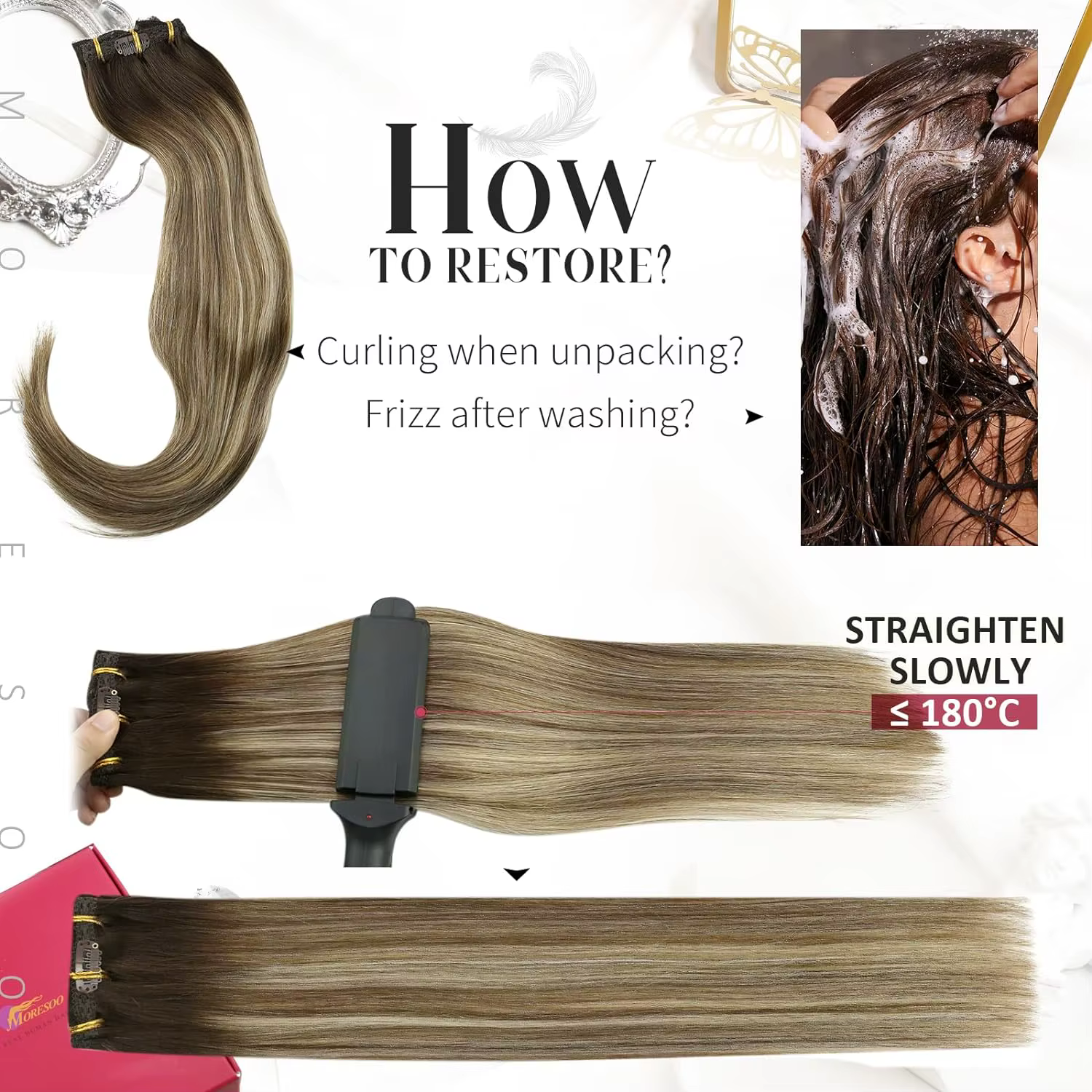 Moresoo-Extensions de cheveux à clipser