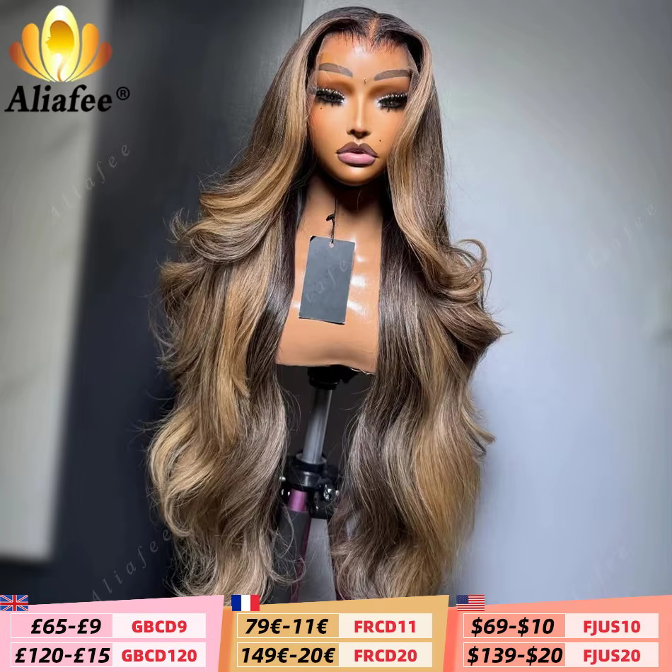 Perruque Cheveux Humains 12A Ondulée Châtain Cendré Blond Clair avec Racines Foncées